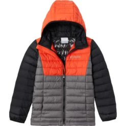 COLUMBIA BOYS POWDER LITE HDD JKT CITY GREY, RED 23
